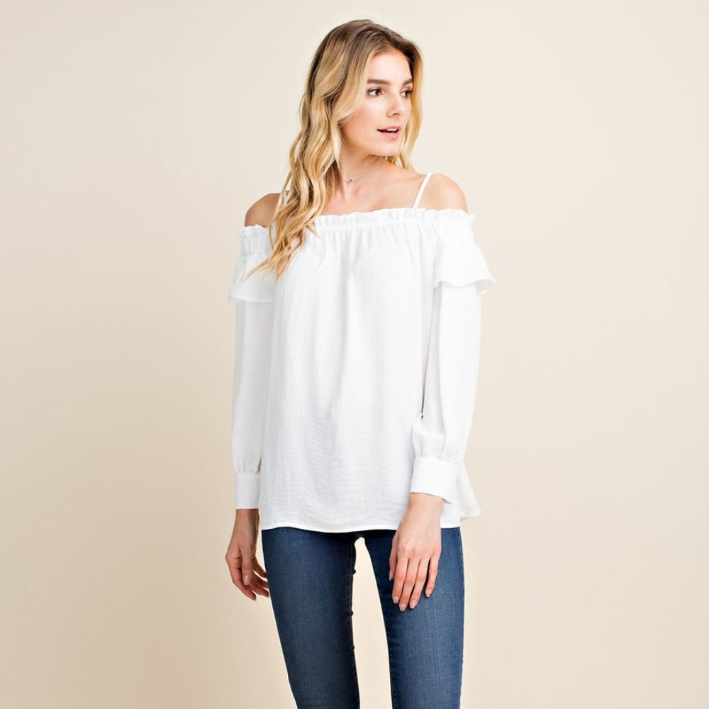 Romantic Ruffled Detail Off Shoulder Blouse. - Picture 4 of 5